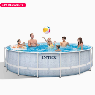Piscina Estructural Redonda INTEX Prism Frame Chevron 488 x 122 cm, 19.156L, con Bomba, Escalera, Cobertor y Tapiz
