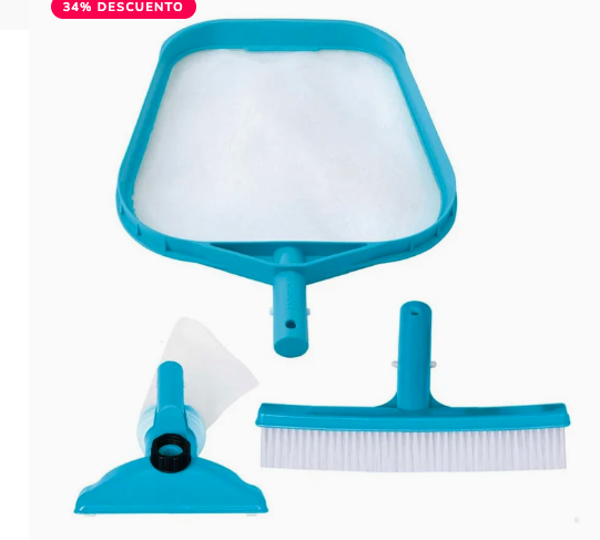 Kit de Limpieza de Piscinas Básico INTEX con Recoge Hojas, Cepillo y Cabezal