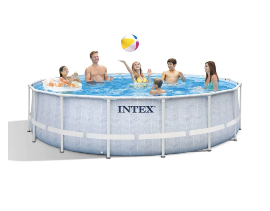 Piscina Estructural Redonda INTEX Prism Frame Chevron 488 x 122 cm, 19.156L, con Bomba, Escalera, Cobertor y Tapiz