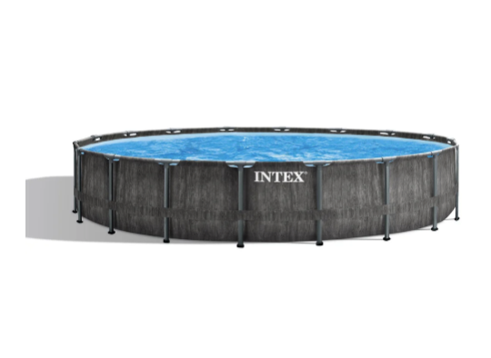 Piscina Estructural Redonda INTEX Prism Frame Greywood, 5.49 x 1.22m, 24.311L, con Bomba, Escalera, Cobertor y Tapiz