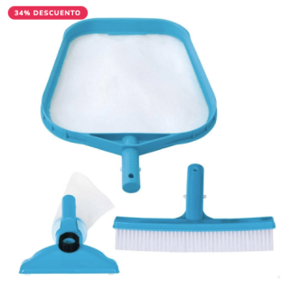 Kit de Limpieza de Piscinas Básico INTEX con Recoge Hojas, Cepillo y Cabezal